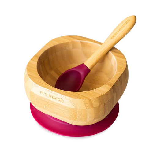 Bamboo Baby Bowl & Spoon Set - Red