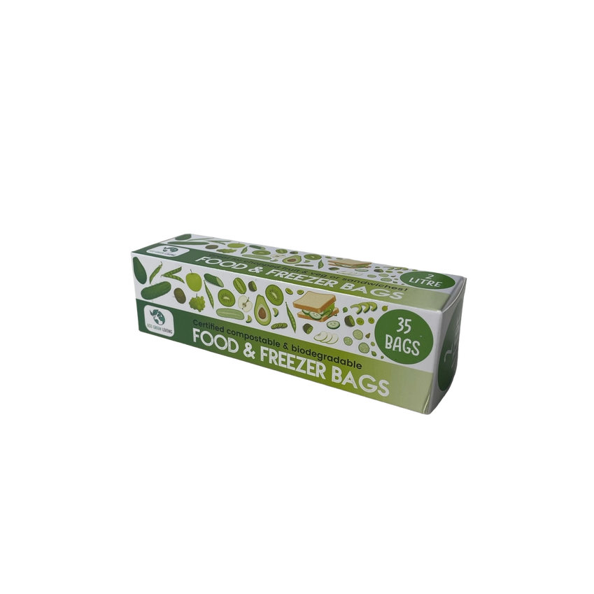 Eco Green Living Certified Compostable Food & Freezer Bags -  2 Litre (35 Pack)