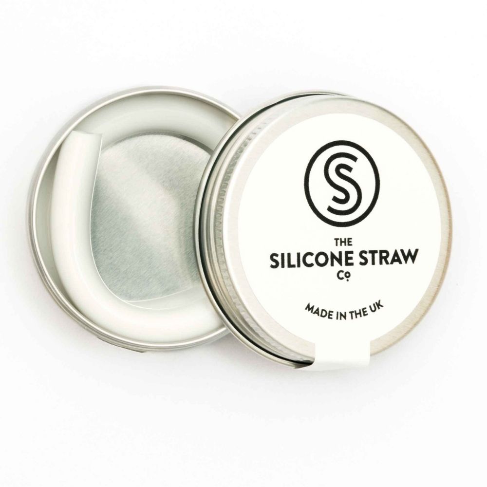 Reusable Silicone Straw in a Travel Tin - White