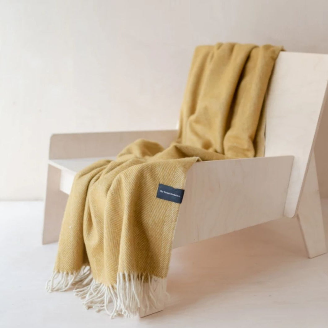 Tartan Blanket Co. Recycled Wool Knee Blanket - Mustard Herringbone